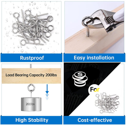 Muzata 10 Pack Eye Screws, 3.3 Inch Stainless Steel Screw Eye Hook, Heavy Duty M6 Eyelet Hooks for Indoor Outdoor