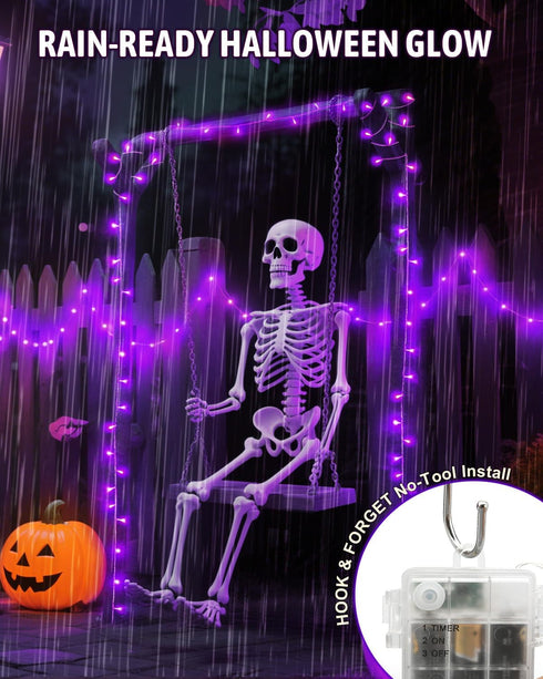 Kelumi 16.4ft 50 Halloween String Lights Battery Operated, Purple Lights with Timer Waterproof LED Halloween