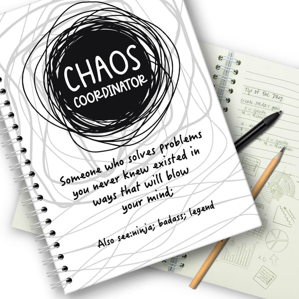 Funny Chaos Coordinator Spiral Notebooks, 160 Pages, Employee Appreciation Gifts for Coworkers