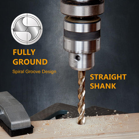 POWERTEC 1/2 Inch Cobalt Drill Bits, 4 Pack M35 HSS Jobber Length Twist Drill Bits for Wood, Metal, Stainless Steel.