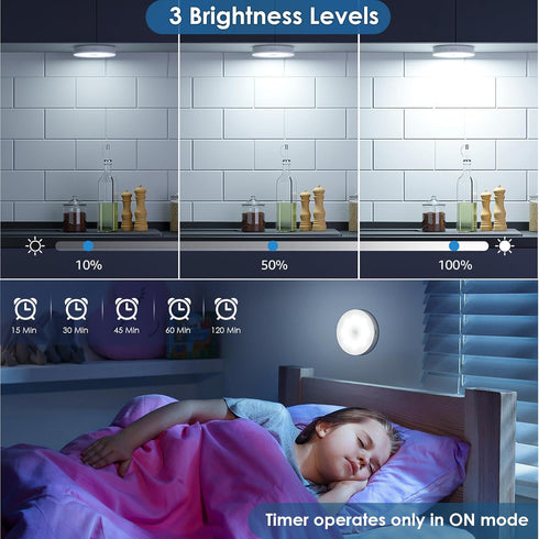 Dimmable Closet 4-Pack Motion Sensor Puck Light with Remote, Wireless Under Cabinet Lights, Rechargeable Magnetic