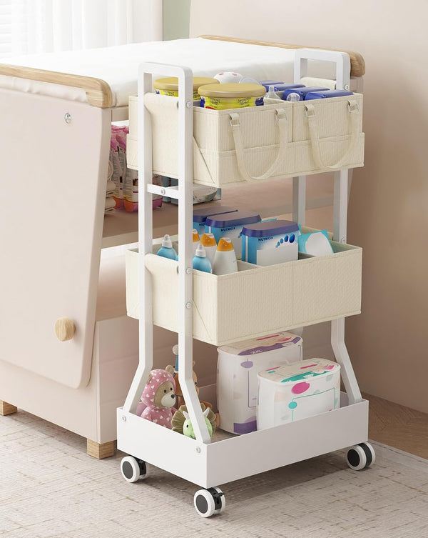 Ornestia 2In1 Baby Diaper Caddy Organizer Cart- Rolling Diaper Cart with Detachable Dividers-Baby