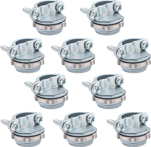 10pcs 3/4Inch Clamp Type Cable Connectors for Metallic Conduit, Protect Cables Silver