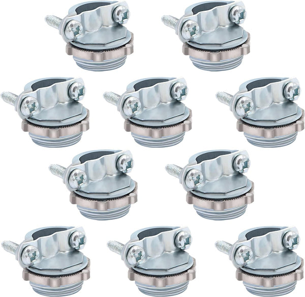 10pcs 3/4Inch Clamp Type Cable Connectors for Metallic Conduit, Protect Cables Silver