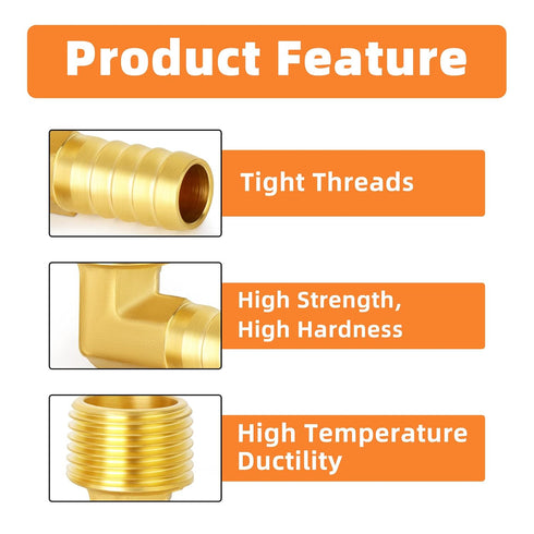 GASHER 5 Pieces Brass Hose Barb Reducer, 90 Degree Elbow 1/4 Inch NPT to 1/4 Inch Barb