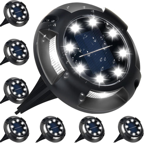 ANKUNABA Solar Ground Lights, 8 Pack 12 LED Solar Disk Lights Outdoor Waterproof