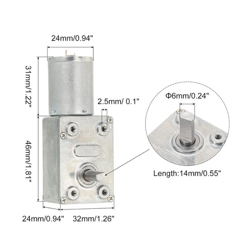 MECCANIXITY DC 6V 30RPM Turbo Worm Geared Motor 6mm D Shaft High Torque Gear Box Electric Motor