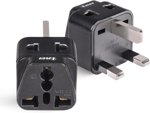 OREI USA to UK Travel Plug Adapter - Type G Compatible with UK, UAE, Hong Kong, Dubai - 2 in 1 UK Plug Adapter - 2 Pack