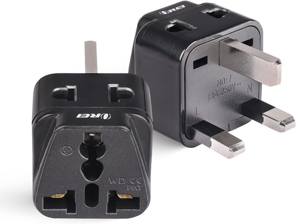 OREI USA to UK Travel Plug Adapter - Type G Compatible with UK, UAE, Hong Kong, Dubai - 2 in 1 UK Plug Adapter - 2 Pack