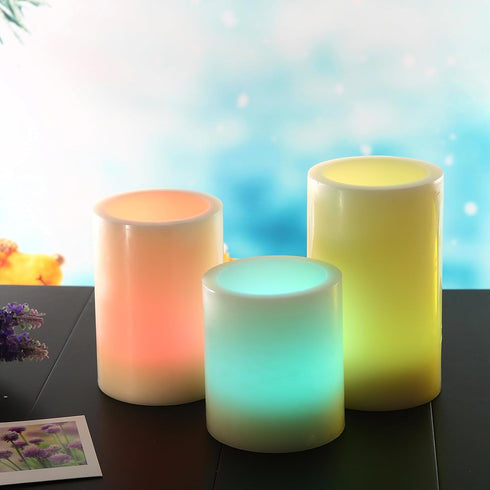 3 Pack CANDLE CHOICE Battery Operated Color Changing Flameless Candles with Remote Timer Real Wax Realistic Flickering