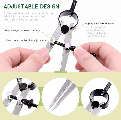 Keadic 3 Pcs 4'' 6'' 8'' Professional Metal Compass Set, Steel Adjustable Lockable Divider, Drafting Compass Tool