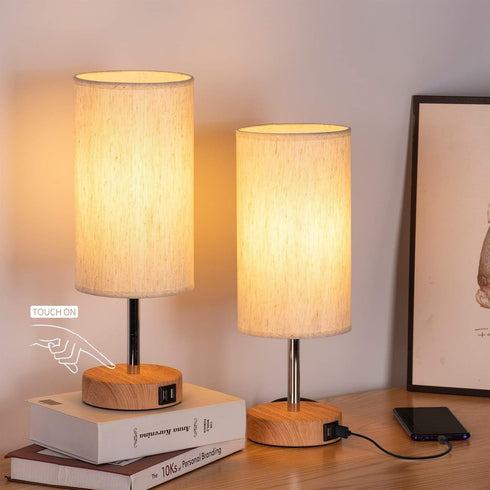 Yarra-Decor 2 Pack Bedside Lamps with USB Port - Touch Control 3 Way Dimmable Nightstand Lamp Set for Bedroom