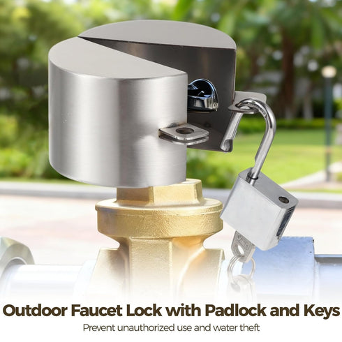 2 4 3 2 Pcs Outdoor Faucet Lock with Padlocks and Key, Water Spigot Lock, Stainless Steel, Anti-Theft Hose Bib Lock
