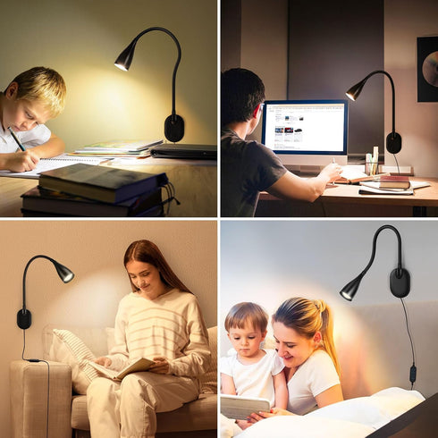 10-Level Dimmable 5 LiFMIRA Wall-Mounted LED Bedside Reading Light with USB Charging Port, & Adjustable Color, Plug