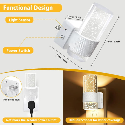 2 Pack 0-100 3000K LED Night Lights Plug into Wall, Plug in Night Light with LM Adjustable Brightness, Dusk to Dawn