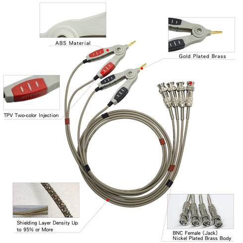 LCR Meter Test Leads BNC Male Plug Test Lead Kit Set, 4-Wire Kelvin Clip Alligator Electrical for Component Testing Clip