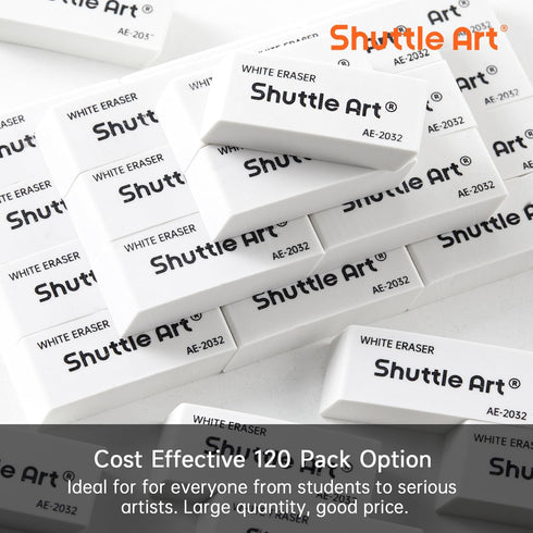 Shuttle Art 120 Pack White Erasers - Bulk Smudge Resistant Erasers for Pencils, School Supplies