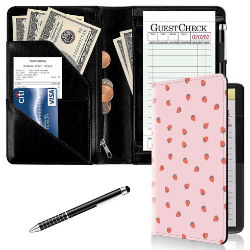 ACWDMKH Server Books for Waitress with Zipper Pocket Cute Waitress Books for Servers,Leather Waiter Wallet Server Book