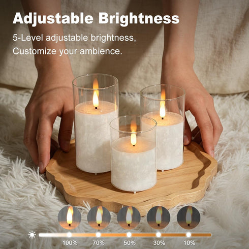 Set 3 Rechargeable Ice Crystal Glass Flameless Candles, RGB Color Changing Realistic Flickering Flameless Candles