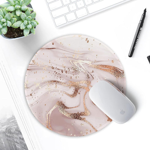 ITNRSIIET Round Mouse Pad with Stitched Edge, Premium-Textured Waterproof Non-Slip Rubber Base, 8.7 inches, Rose Gold