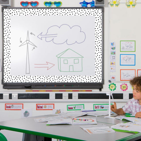 Whaline 24Pcs Magnetic Classroom Bulletin Board Border - Reusable Black White Polka Dot Scalloped Magnetic Strip