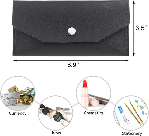 Cash Envelope Wallet, PU Leather Cash Envelope, Reusable Waterproof Budget Envelope for Man and Women (Black)
