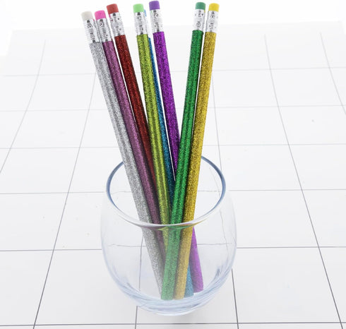 BAZIC Wood Pencil Glitter Metallic Pencils, 8/Pack, Latex Free Eraser, 2-Packs