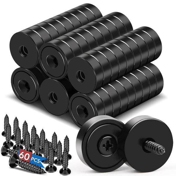 LOVIMAG Neodymium Magnet, 20lbs Rare Earth Strong Magnets, 60Pcs Black Countersunk with Screw for Kitchen, Craft,