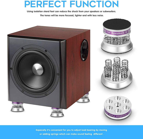 Speaker Isolation Base Pads, Spring Speaker Floor Protector, Sound Dampening Anti Vibration Non-Slip Speaker Stand Feet