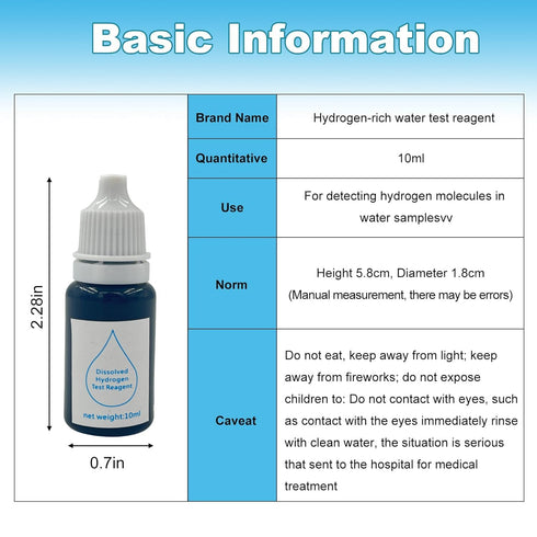 Dissolved Hydrogen Test Reagent - Measuring Molecular Hydrogen Concentration in Water for Hydrogen Water Generator
