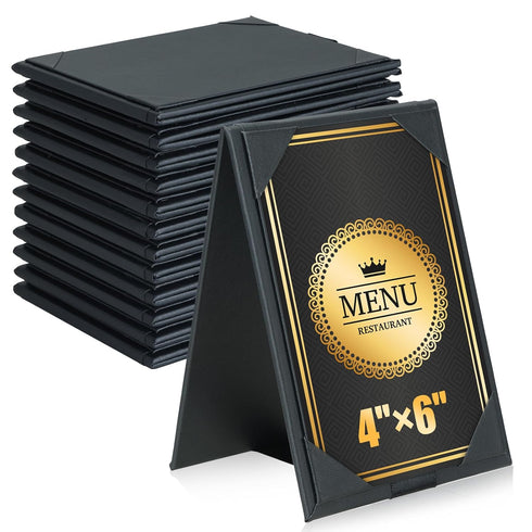 12 Pack Double-Sided Menu Holders 4"x 6", PU Leatherette A-Frame Table Tents