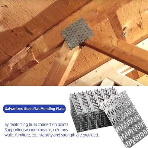 20 Pack 6x4 inch Pronged Truss Plates with 8mm Nail Teeth, Galvanized Steel Flat Mending Plates for Timber Roofing