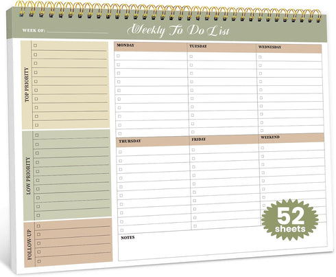 Weekly To Do List Notepad with 52 Undated Sheets (8.5"×11") - Undated Weekly Planner Notepad for Office Desk Accessories