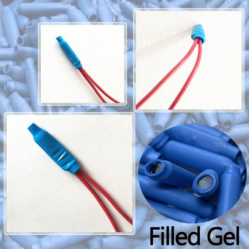 Low Voltage Wire B Connectors with Gel for Telephone Alarm Wire Crimp Bean Splice, 100pcs Wet Blue + 100pcs Dry White