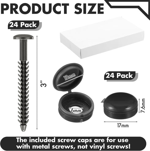 MorningRo 24 Set 3 Inch Vinyl Shutter Fasteners and Plastic Caps Shutter Fastener Spike Peg Loks Windows Outside