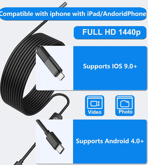 USB C Endoscope Inspection Snake Camera, 5.5 mm Waterproof Borescope for iPhone and OTG Android Phone, 16.4 Ft Cord