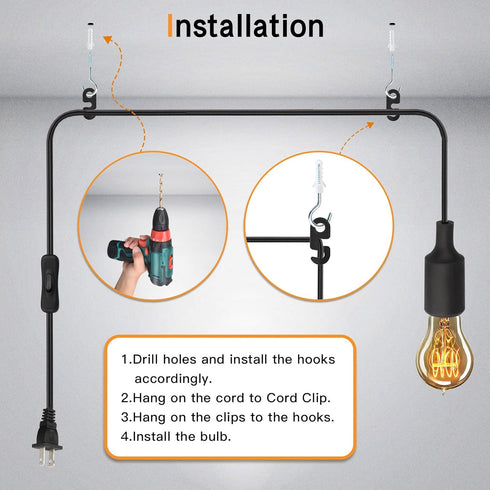 Zevnico 2 Pack 15ft E26 E27 Bulb Pendant Light Cord Socket, Hanging Lamp Socket with ON Off Switch, Base Black Lantern