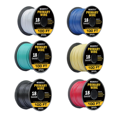 18 Gauge Wire Combo, 6 Colors, 100ft Rolls (600ft Total) - Durable