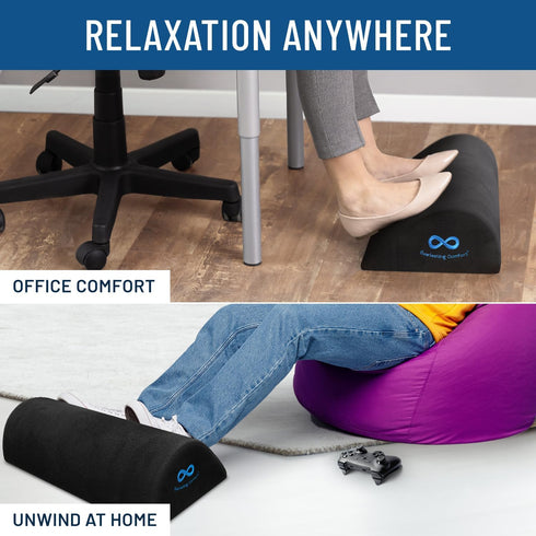 Everlasting Comfort Ergonomic Memory Foam Foot Rest, Teardrop Shaped Under Desk, 17 x 5 x 10 Inch (Black)