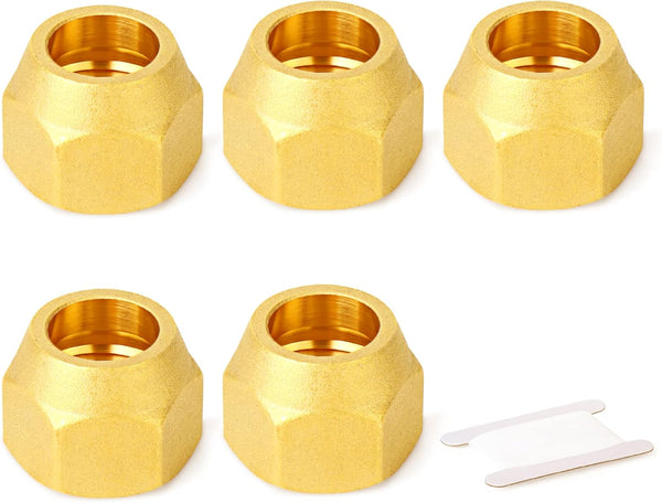 GASHER 5PCS Brass SAE 45 Degree Flare Tube Fitting - 1/2" Flare Nut Air Conditioning Copper Pipe Extension Butt Copper