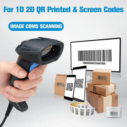 OBZ 2D 32-Bit PDF417 Barcode Scanner Handheld Wired USB Bar Code Reader,Automatic QR Code Scanner with Chip,Supports