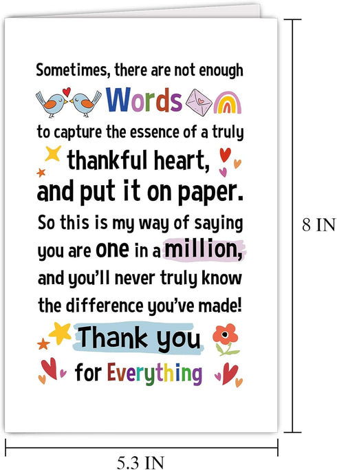 Supoeguk Lovely Thank You Card for Friend, Appreciation Card for Boss Coworker, Poem Thank You Card for Teacher, Sweet
