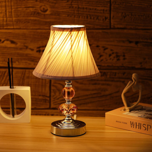7 7 12 Inch Small Modern Crystal Bedside Table Lamp, x x Electroplaetd Silver Base Table Lamp for Bedrooms and Office