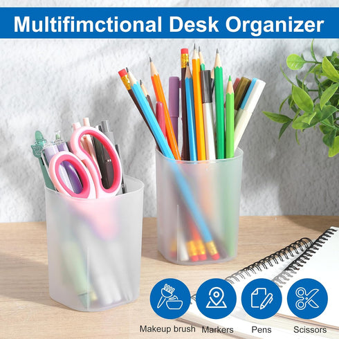 moheaaei 48 3.98x2.83in Pcs White Plastic Pen Cups Bulk, Frosted PP Pen Holder Organizer for Desk Stationery & Makeup