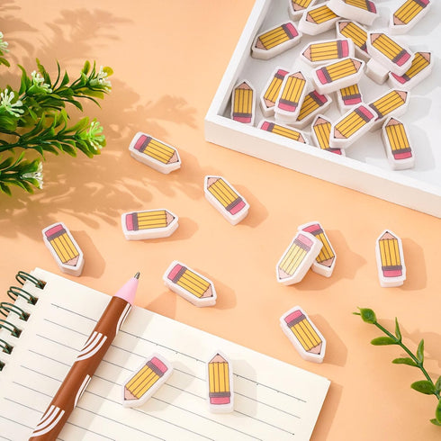 Whaline 60Pcs Back to School Pencil Shape Mini Erasers Cute Collection for Classroom Stationery Party Favors