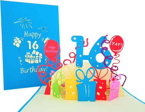 iGifts And Cards Happy 16th Birthday 3D Pop Up Greeting Card – Sweet Sixteen Gift for Granddaughter, Grandson