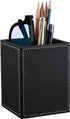 KINGFOM PU Leather Square Pens Pencils Holder - Desktop Organizer Case (Black)