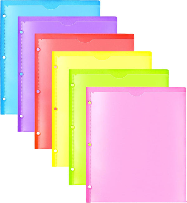 Heavy Duty Plastic Folders with Clear Front Pocket, 6PCS, 3 Pockets Folders for Letter Size Sheets, Assorted Colors