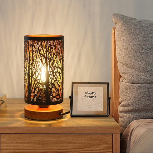 Bulb Table Lamp for Night Stands, Bedside Lamp with USB Port and Outlet, Touch Lamps for Bedroom, Bed lamp with Metal