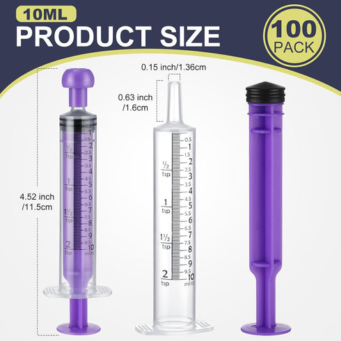 TrelaCo 100 Pieces Plastic Syringe for Liquid with Caps, Colorful Measuring Syringe Tools, 10 ml, Individually Sealed